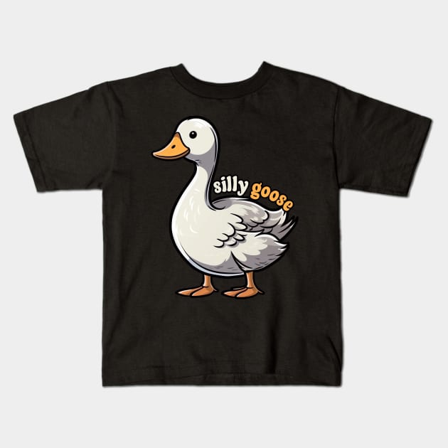 Silly Goose Funny Retro Goose Kids T-Shirt by Visual Vibes